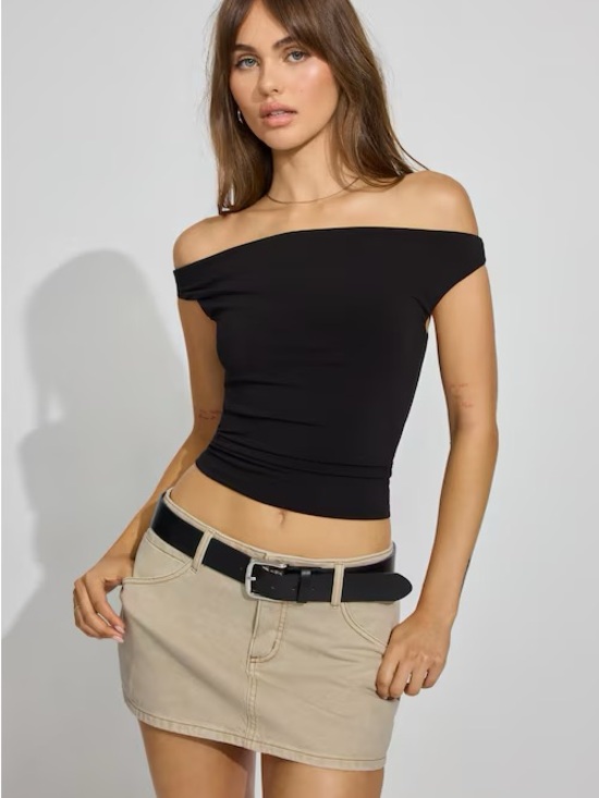 Garage Dresses & Skirts - Garage Denim Mini Skirt with built in Shorts in Beige / Tan